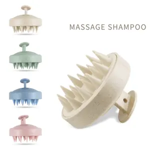 Özel Logo eko dostu buğday samanı saç baş masaj aleti şampuan fırça yumuşak uzun esnek silikon kıllar saç bakımı