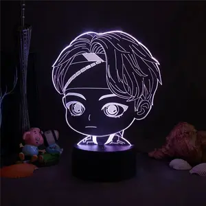3D LED 밤 빛 BTS Kpop 7 색 변경 아크릴 테이블 책상 램프 터치 스위치 장식 생일 크리스마스 선물