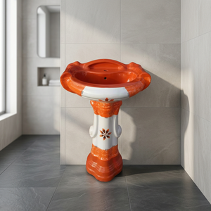 Tocador de baño en relieve de diseño europeo con fregadero Lavabo de cerámica Soporte Pedestal Art Basin - Product Image 5