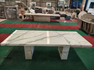 SH đá tùy chỉnh thiết kế sang trọng phổ biến đá tự nhiên vuông trắng rãnh cơ sở Đá Cẩm Thạch Bàn Ăn Hiện đại - Product Image 2