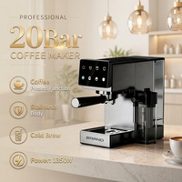 Machine à café électrique italienne semi-automatique en acier inoxydable avec écran LCD, pour usage domestique, petite machine à expresso avec mousseur à lait vapeur, 3-5 tasses