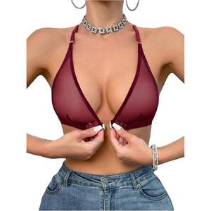 Soutien-gorge bralette personnalisé pour femme en maille transparente, fermeture avant, décolleté plongeant en V, sans armatures, lingerie sexy, bonnet triangle - Product Image 1