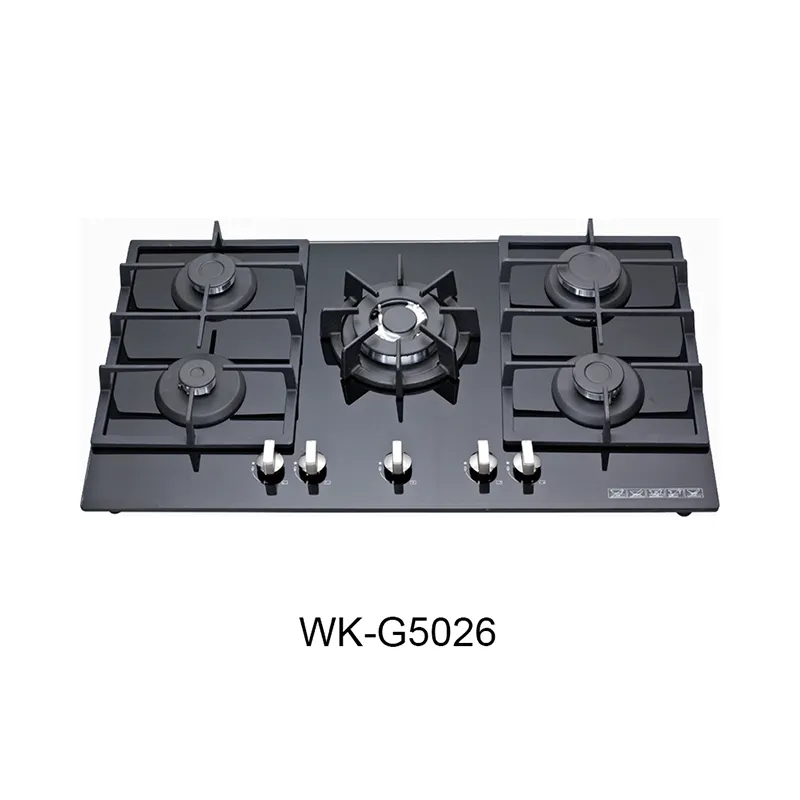 Factory Direct Selling Kitchen Appliance Black Tempered Glass Built In Gas Stove Price With 5 Burner