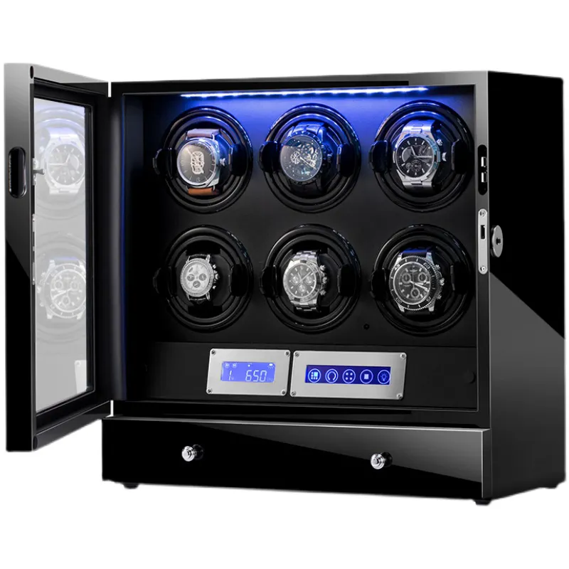GC03-L20BB-L-AR 6 슬롯 프리미엄 시계 메이트 박스 자동 시계 서랍과 블랙 사용자 정의 와인더 시계 상자