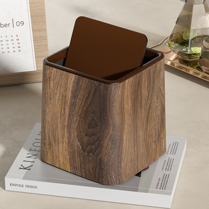 Mini poubelle de bureau en plastique, motif bois rétro, petite corbeille à papier pour hôtel, bureau, chambre - Product Image 4