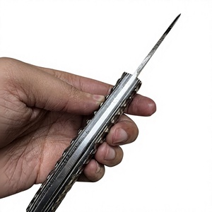 Couteau à lame fixe Drop Point en acier Damas, manche en bois Pakka bleu, couteau de survie pour le camping et le bricolage - Garantie 3 ans, prix abordables - Product Image 3