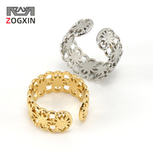 Zogxin Flower Pattern <b>Titanium</b> Steel <b>Ring</b> Adjustable For Women Jewelry Gift Gold And Silver Color - Product Image 1