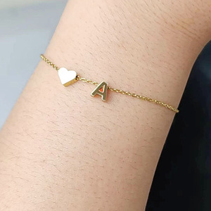 Pulseras de 26 letras chapadas en oro de acero inoxidable a la moda de moda con conjuntos de corazón para joyería de <span class=keywords><strong>mujer</strong></span> - Product Image 5