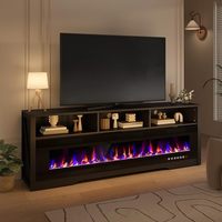 Meuble TV moderne noir Kalsubo 65 pouces avec foyer électrique en verre 60 pouces et rangement ouvert – Centre de divertissement
