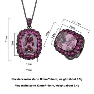 High Quality Eco-friendly Brass 12*16mm Colored Cubic Zirconia Black Gold Plated Luxury Pendant Set Jewelry Set - Product Image 2