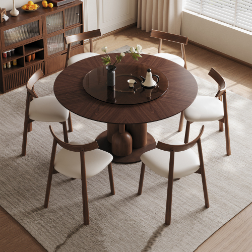Mesa rectangular de madera negra + Silla negra + Asientos para 6 personas