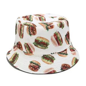 새로운 도착 피자 감자 칩 햄버거 미식가 양동이 모자 가역 패션 버킷 캡
