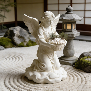 Statua <span class=keywords><strong>di</strong></span> Angelo Inginocchiato in Resina Dipinta a Mano - Scultura Bianca Pura - Oggetto Decorativo in <span class=keywords><strong>Cristallo</strong></span> con Scena Natalizia Innevata - Product Image 2