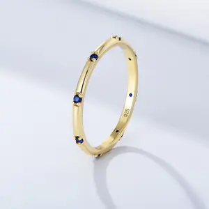 Simple Ring Set Gold Plated 925 Sterling Silver Pave Setting Different Color Stone Jewelry Fine Jewelry