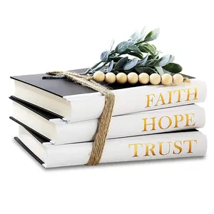 Modern Home Fake Faux Decor Book Stack With Hemp Rope
