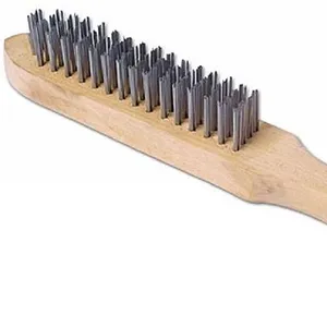 Wooden Handle Steel Wire Brush 4X15 Rows Stainless Steel Straight Black Wire Scratch Brush with Mini Scraper for Cleaning