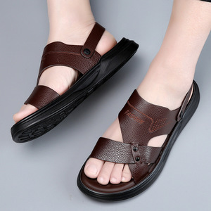 Sandalias de hombre con tiras cruzadas, primera capa de cuero vacuno, suela de EVA antideslizante, casuales de verano, punta abierta, con hebilla. - Product Image 4