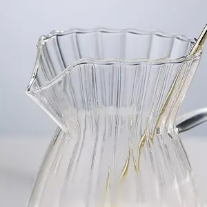 High Borosilicate Glass Coffee Tool Cup Latte Art Stripe Milk Pot Glass Ice Coffee Cup Handle Juice Pot