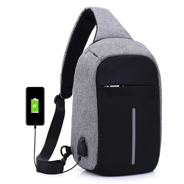 Yüksek kaliteli antitheft erkek göğüs çantası USB çapraz vücut çanta