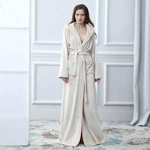 Albornoz de lana con capucha extra largo y cálido para mujer, bata de manga larga con cierre de cintura elástica, función de secado rápido - Product Image 2