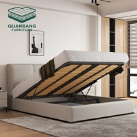 Cadre de lit moderne en bois massif, plateforme de lit double, queen ou king size, avec tête de lit en cuir et rangement, OEM ODM