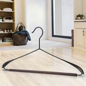 Di alta qualità LEEKING all'ingrosso camicia grucce larga spalla di legno in metallo combinato con asta rotonda lucida per balcone o guardaroba - Product Image 3