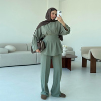 Ensemble de 2 pièces pour femmes musulmanes Vêtements islamiques Ensemble de costumes pour femmes musulmanes Modest Winter Abaya Tunics Oversize Match Pants
