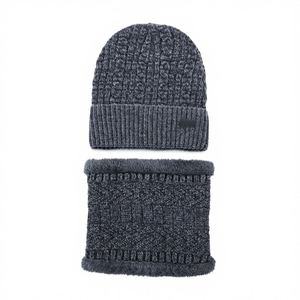 Conjunto de Dos Piezas de Gorro de Invierno <span class=keywords><strong>para</strong></span> <span class=keywords><strong>Hombre</strong></span>, Forrado de Felpa, Cálido, de Chenilla Jacquard, Tejido de Punto, con Spandex/Algodón, a Prueba de Frío, <span class=keywords><strong>para</strong></span> Ciclismo, Transfronterizo - Product Image 1