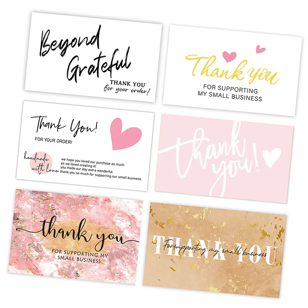 Tarjeta de felicitación de lujo con impresión personalizada, juego de tarjetas de compra de agradecimiento con sobres para pequeñas empresas