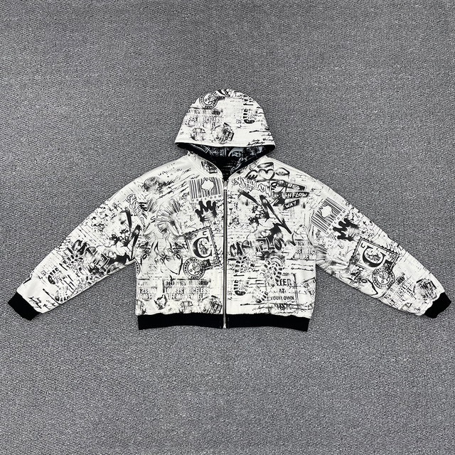 Custom Reversible 430G Polyester/Cotton Zipper-Up Digital Printing Hooded Men's Hoodie OEM & ODM