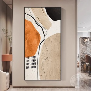 Peinture décorative abstraite sur toile à l'huile, cadre rectangulaire noir texturé, moderne, pour entrée - Product Image 3
