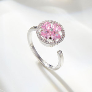 Flower Open <b>Ring</b> Adjustable Index Finger <b>Ring</b> Micro Pave Pink <b>Crystal</b> Jewelry Gift - Product Image 1