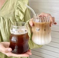 Tasse à café en verre transparent de style nordique Cloud Cup avec paille à motif de dessin animé, en verre borosilicate de haute qualité, compatible lave-vaisselle, vente en gros