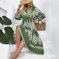 Robe ample à imprimé géométrique pour les vacances à la plage, tenue décontractée d'été pour femmes, disponible en vert, options de vente en gros