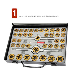 Jeu de tarauds et matrices en acier haute résistance SAE et métrique de 86 pièces pour la coupe de filets métalliques et l'armurerie Tarauds grossiers HSS - Product Image 2