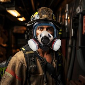 दोहरे फिल्टर पूर्ण फेस गैस मास्क बना भोजन-ग्रेड सिलिकॉन वॉयस डायाफ्राम एन136 मानक समायोज्य हेड स्ट्रैप पर्यावरण के अनुकूल - Product Image 1