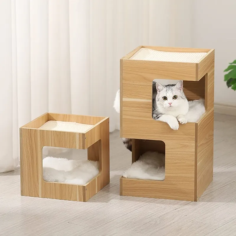 1-2 Camada Multifuncional De Madeira Cat Tree Cat Hammock Torre Ninho Quadro Integrado Cat Escalada Quadro Montagem Splicing