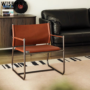 WISEMAX FURNITURE <span class=keywords><strong>Fauteuil</strong></span> en <span class=keywords><strong>cuir</strong></span> nordique moderne Canapé de loisir simple pour salon <span class=keywords><strong>Fauteuil</strong></span> d'angle en métal pour hôtel Maison - Product Image 4