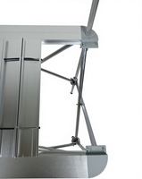 Comptoir d'exposition portable robuste en plastique et aluminium avec dessus pliable accordéon pour stockage interne