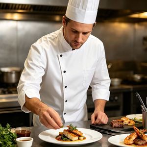 Uniforme de chef d'hôtel personnalisé avec logo imprimé pour hommes et femmes, vente en gros - Product Image 3