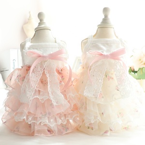 Vestido de Lujo al por Mayor para Perros Pequeños, Color <span class=keywords><strong>Rosa</strong></span> y Blanco, Vestido de Gasa con Estampado Floral para Perros y Gatos - Product Image 1