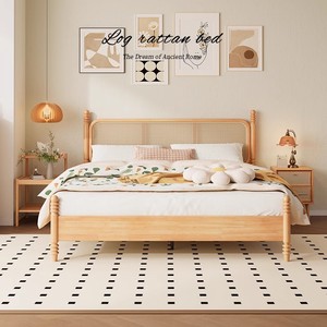 Natural <strong>Rattan</strong> <strong>Bed</strong> <strong>Frame</strong> With Matching Nightstands Easy Assembly for Bedroom Home Decor Minimalist Style Retail Ready Set - Product Image 6
