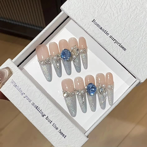 Lot de 10 faux ongles de luxe faits main, effet œil de chat, style français, stiletto, à presser, 3D, réutilisables, en acrylique, personnalisables avec votre marque privée - Product Image 1