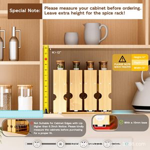 Solid Wood Sliding Pull Out Spice <b>Rack</b> Double Layer Countertop Cabinet <b>Storage</b> Organizer For Jar <b>Bottle</b> <b>Storage</b> - Product Image 4