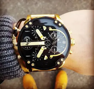 2023 Fashion Luxury Stainless Steel 2 Time Zone Men Quartz Watches Oversize Large Wristwatch Custom logo Men Business Watches