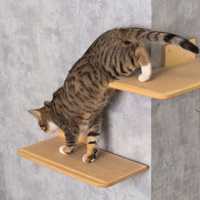 Étagère murale et marchepieds pour chat, meuble mural peu encombrant pour grimper et se reposer, perchoir en bois moderne pour chat d'intérieur