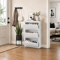 ASSOC Meuble à chaussures métallique ultra-fin 155 mm, 3/4 niveaux, avec étagères basculantes, rangement gain de place, sans assemblage requis, pour entrée
