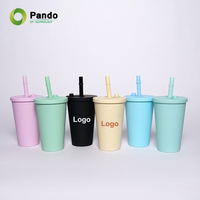 Gobelet en plastique à double paroi 16oz /24oz personnalisé avec paille tasse à café réutilisable thé à bulles finition mate givrée