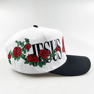 Personalizado tamaño grande Rosa bordado acrílico 2 tonos Snapback béisbol ala curva 5 paneles gorra mujer marco sombrero gorra hombres - Product Image 4