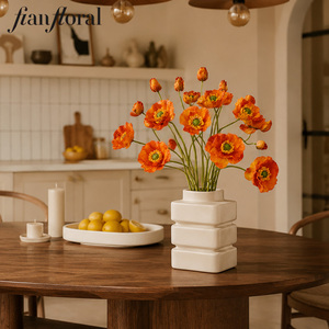 Fiori Artificiali in Seta Resistenti, Stelo Singolo, Papaveri Arancioni, per Decorazioni Casa, Centrotavola Matrimonio, Vendita all'Ingrosso - Product Image 4
